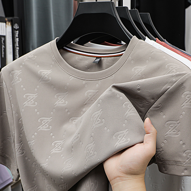 2025 新しいアイスシルク半袖 Tシャツメンズトレンディな氷の感触速乾性若者シャツ半袖通気性トップ T 薄いスタイル|undefined
