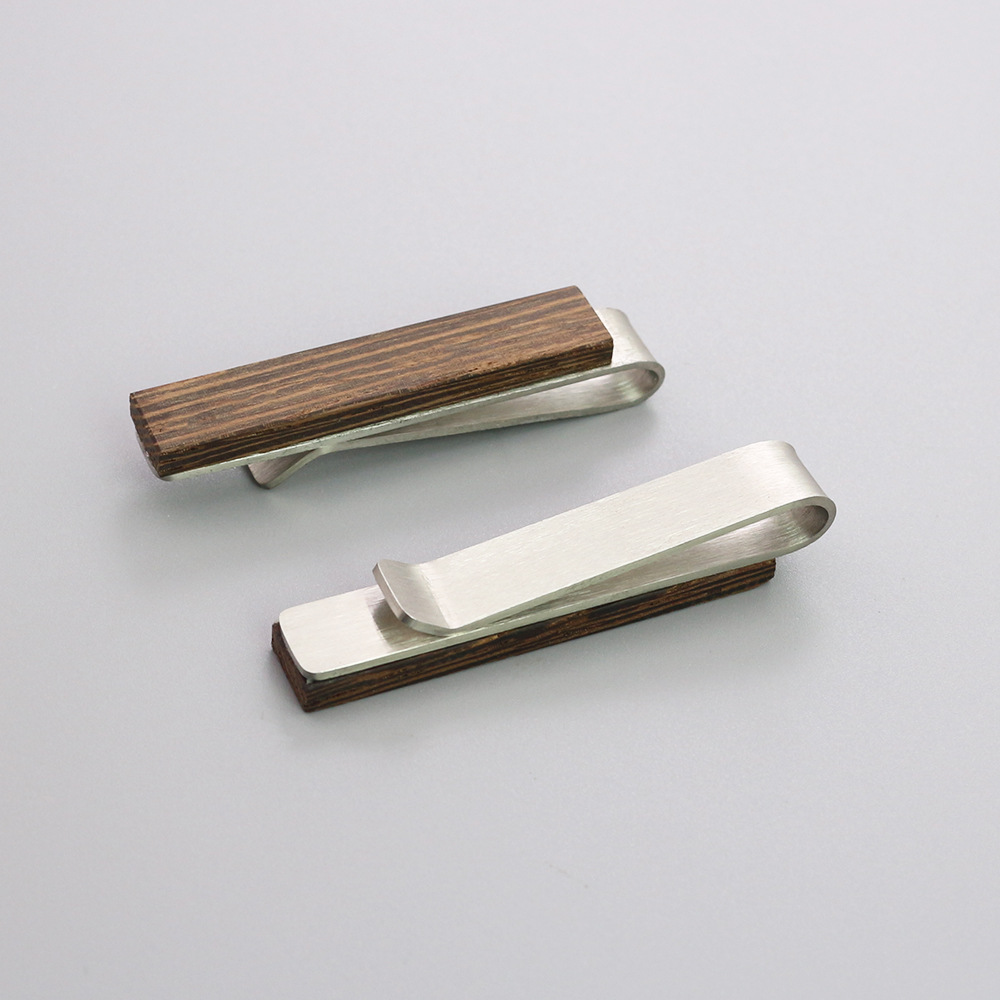 Xinshu Stainless Steel Tie Clip Men's Shirt Collar Clip Custom High-End Chicken Wing Wood Walnut 50mm Tie Clip