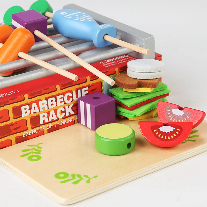 Niños de madera mini simulación parrilla juego de parrilla juego de regalos para cocinar chicas juguetes caseros