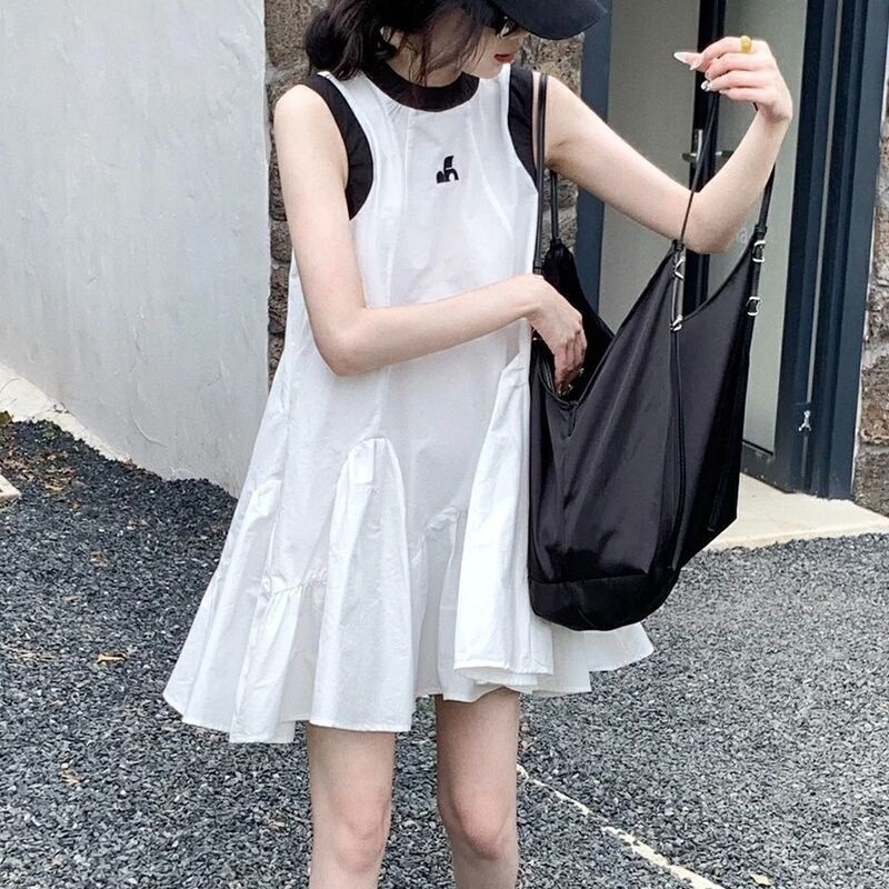 女の子白ワンピース2025年夏新作女の子夏スカート中学生高級サマーサスペンダー|undefined