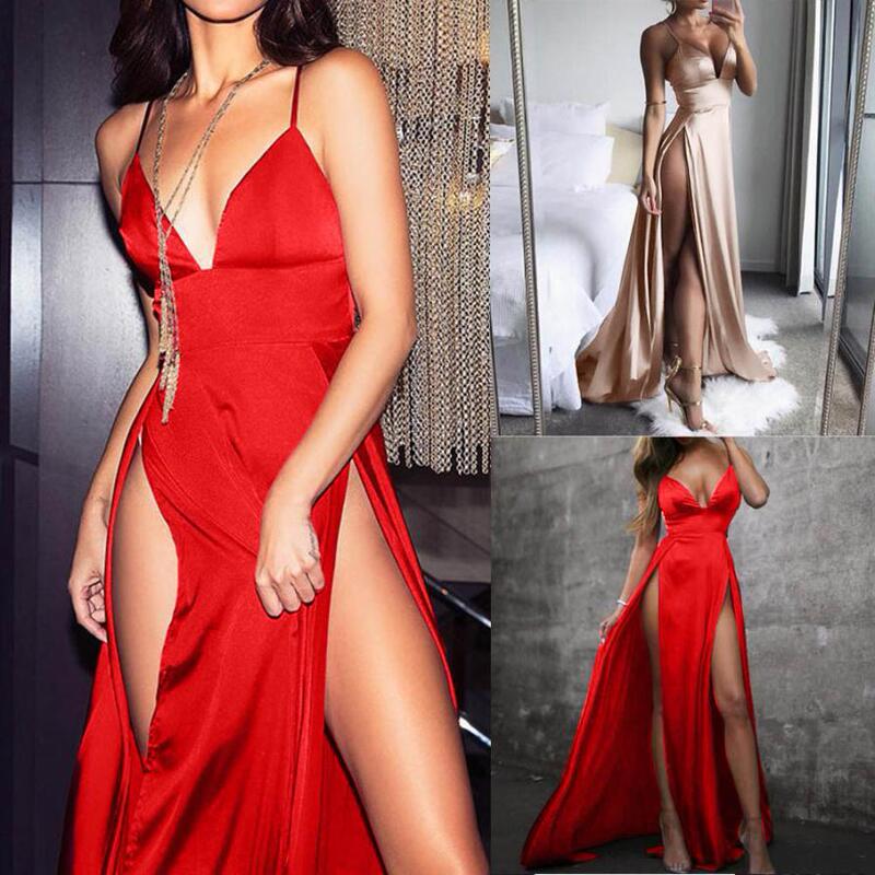 Summer Ribbed Camisole Deep V-Neck Backless Official Image Solid Color Slit Mid-Waist Long Dress Elegant Commuter Women's Wear