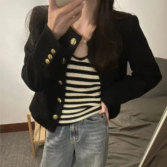 本当に何年も着てきたCe古典的な小香風コートの女性春秋タイプの洗練された黒いコートは贅沢である