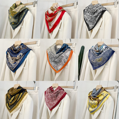 2025 Simulated Silk Scarf 70cm Korean Style Printed Small Square Scarf for Women, Versatile Decor Fashion Necktie
