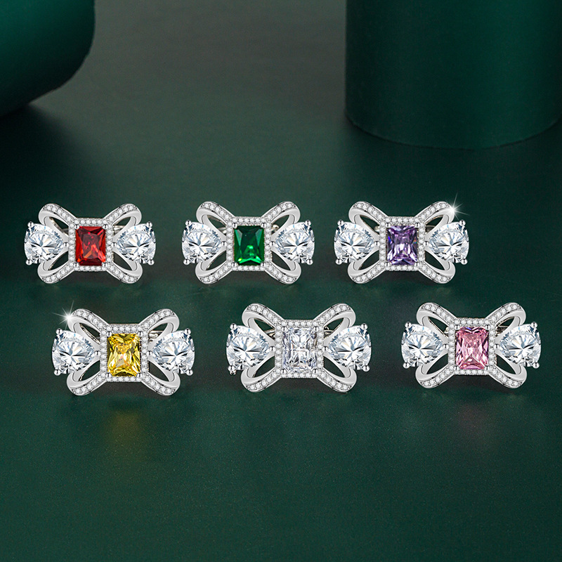 Fashion Bow Knot Copper Plating Inlay Zircon Rings 1 Piece