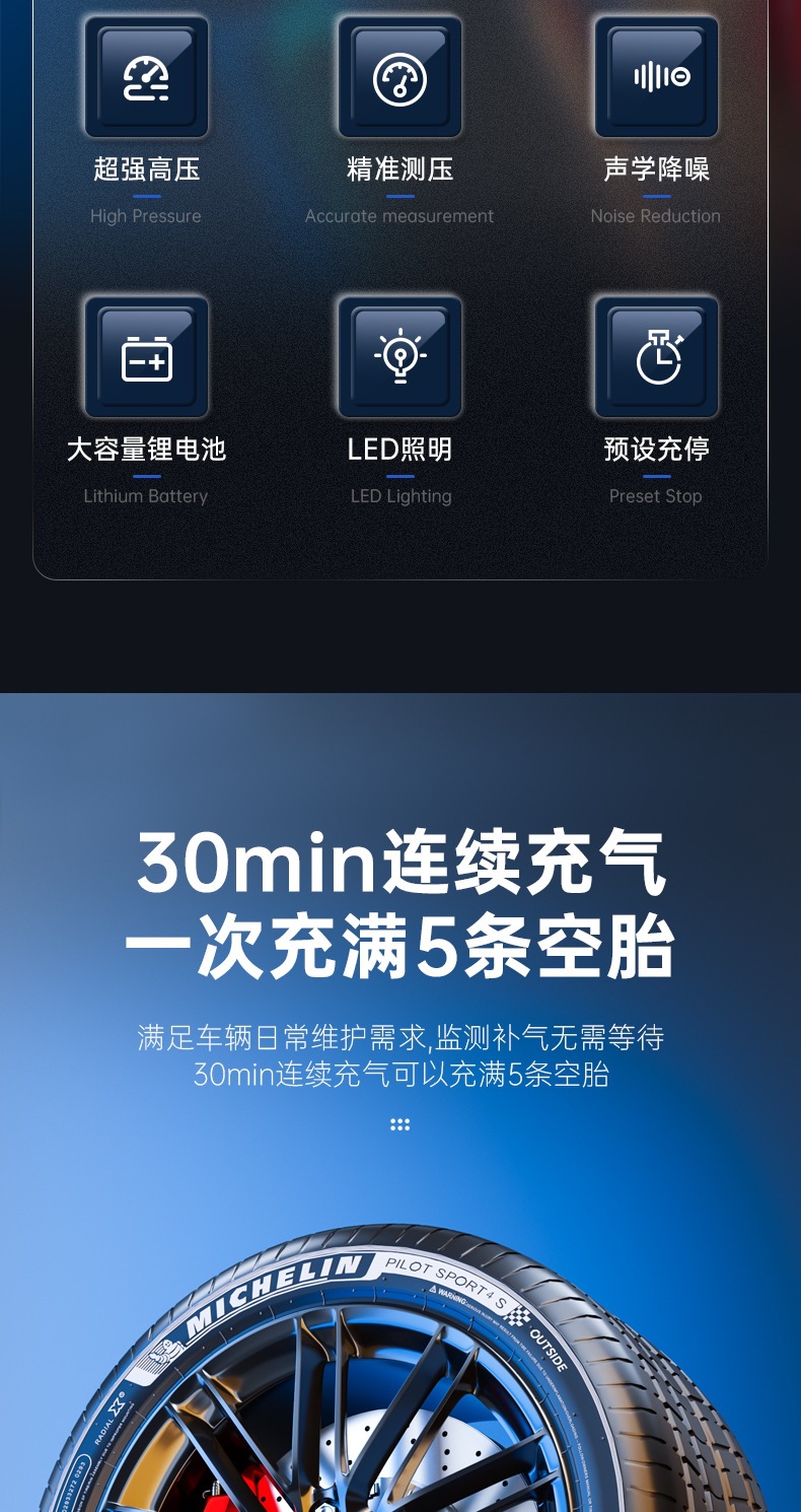 Car Air Pump Wireless Charging Car Air Pump Automatic Tire Inflation 12V Smart Digital Display