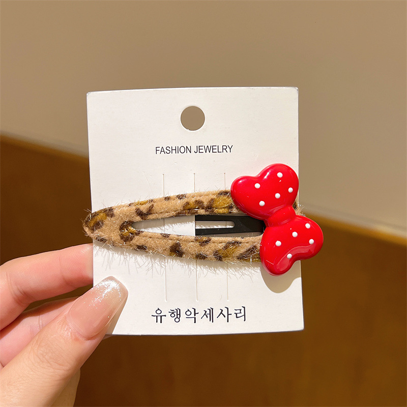 韩版豹纹苹果猫咪蝴蝶结发夹女bb夹气质高级网红刘海夹侧边夹百搭|undefined