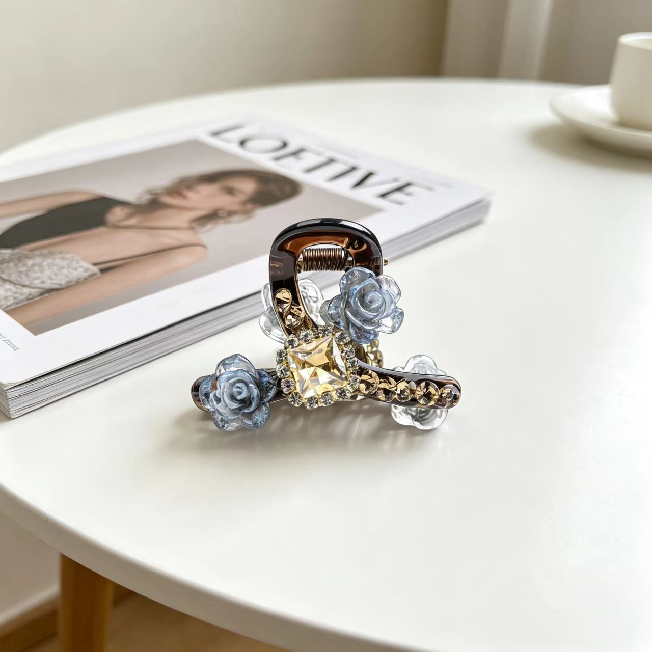 58#【블루】스퀘어 다이아몬드 카멜리아【4.5cm】