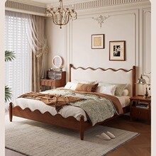 法式奶油风复古床大司马1米8涟漪床小户型全双人北欧白蜡木实木床