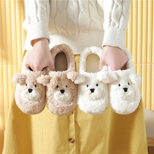 Women's Cute Winter Indoor Home Slippers with Cotton, Non-Slip, Bear Plush, Couple Cartoon Slippers for Winter Wholesale