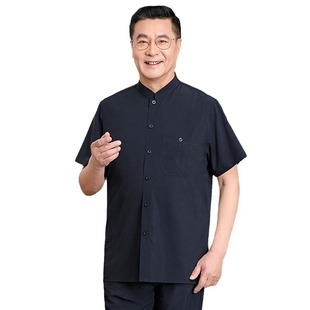 Summer Men's Middle-aged and Elderly Short-sleeved Shirt Dad's Clothing Men's Casual Collar Top Ice Silk Breathable Elastic Half Sleeve