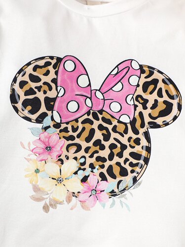 INS New Women's Children Spring and Autumn Long-Sleeve Mickey Mouse Print + Pants Leopard Print Set Cute
