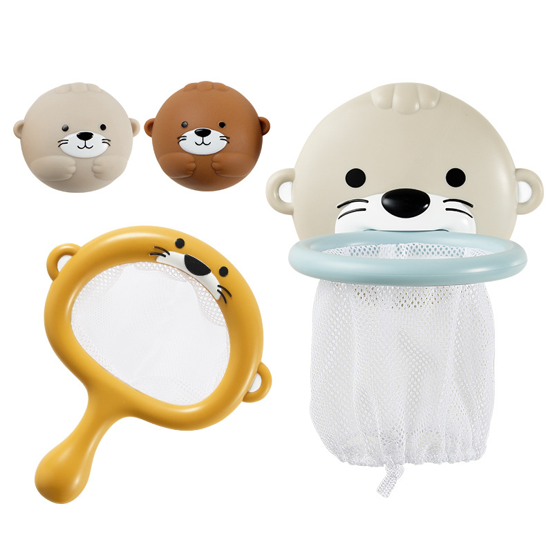 Juguetes de agua de baño transfronterizos Animales nutrias Red de tiro Bola flotante sellada Baño para niños Juguetes de baño