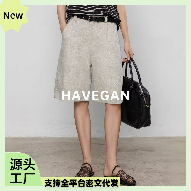 Summer 100% Linen Casual Pants for Women 2026 New Style Versatile Relaxed Fit Five-Point Pants