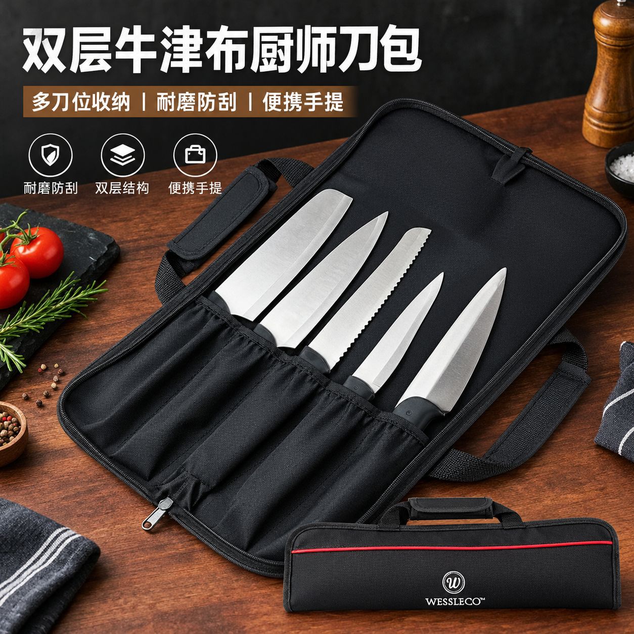 Bolsa de herramientas para estudiantes de estilo occidental, resistente a los arañazos, de tela Oxford de doble capa, bolsa para cuchillos, bolsa portátil para chef, bolsa de almacenamiento de cuchillos de gran capacidad image 1