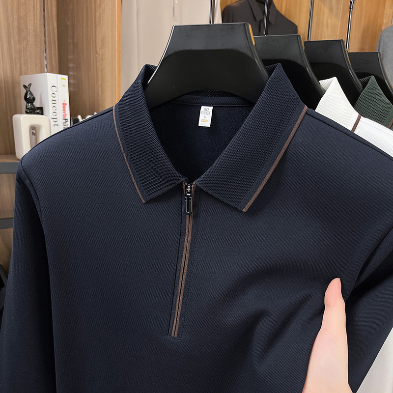 Modal Cotton Autumn Men's Long-Sleeve T-Shirt, Long-Sleeve Half-Zip Solid Color Base Shirt, Middle-Aged Men's Polo Shirt Modal Cotton Autumn Men's Long-Sleeve T-Shirt, Long-Sleeve Half-Zip Solid Color Base Shirt, Middle-Aged Men's Polo Shirt