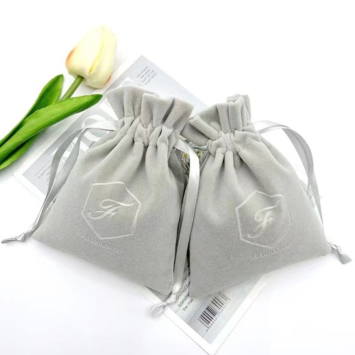 New gray plush bundle pocket jewelry powder bracelet sample portable storage bag with logo print