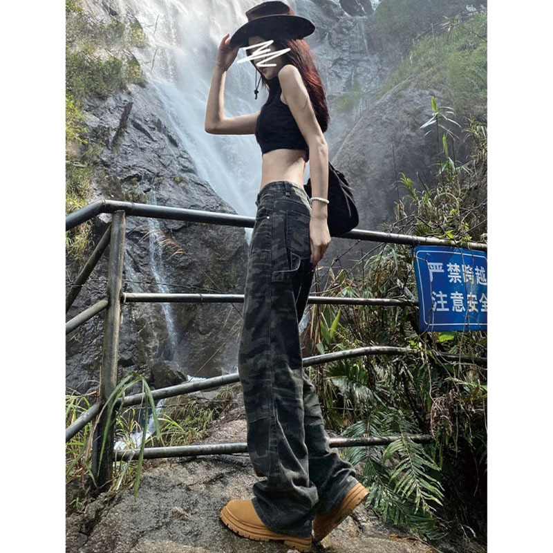 Leg-Lengthening Hot Girl New Camouflage Jeans Slimming 2025 Army Green Straight Petite Wide-Leg Pants Military Training Women Leg-Lengthening Hot Girl New Camouflage Jeans Slimming 2025 Army Green Straight Petite Wide-Leg Pants Military Training Women