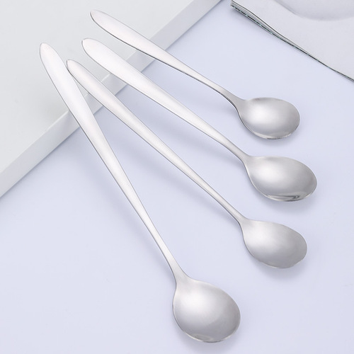 Japanese and Korean Style Stainless Steel Tableware Coffee Dessert Spoons Long Handle Ice Scoop Mixing Spoons Corporate Gift Spoons Printed with Logo
