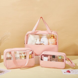 New Stitching Cosmetic Bag Large Capacity PVC Translucent Waterproof Toiletry Bag PU Portable Travel Storage Bag