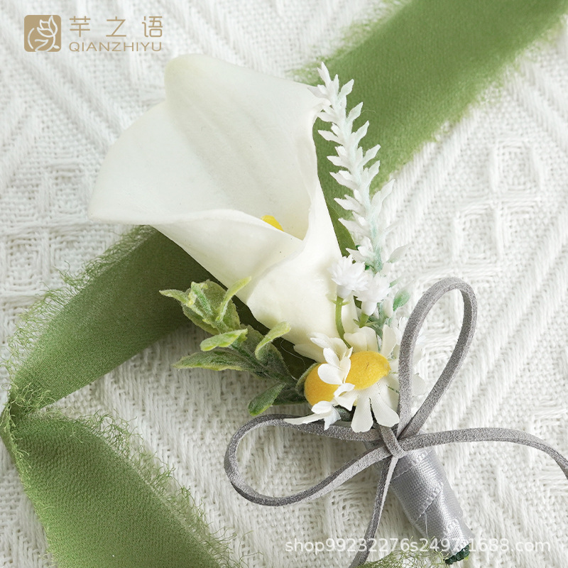 新品仿真绢花永生花森系清新马蹄莲婚礼庆典仪式胸花襟花新娘手工