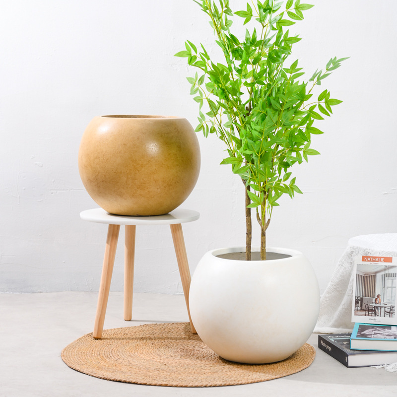 Lodo de magnesio del norte de Europa gran maceta de flores esférica suave minimalista gran flor de gran tamaño sala de estar decoración de la villa de alojamiento residencial centro comercial
