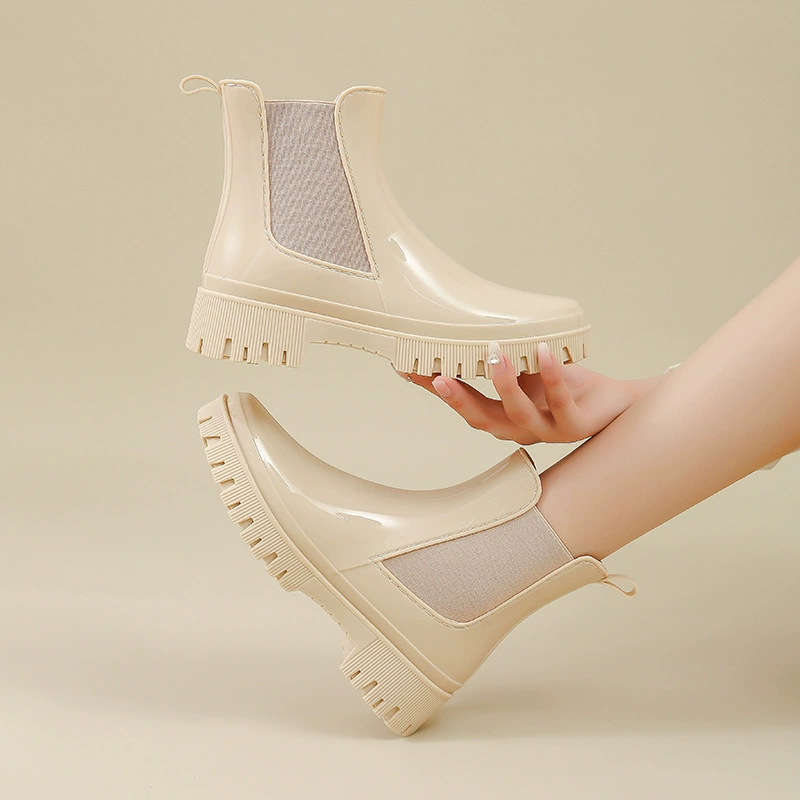 Водонепроницаемые резиновые сапоги на резинке, женская модная верхняя одежда, универсальные непромокаемые резиновые сапоги на толстой подошве, однотонная простая нескользящая резиновая обувь, женская
