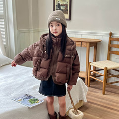 イシャンリアン 子供用中高生向け 羽根のようなシルク素材の秋冬用フード付き子供服ジャケット 男女兼用 ショート丈 厚手 暖かい