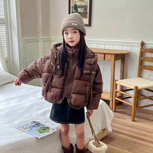 Yishanlian Children's Mid-To-Large Children's down Velvet Jacket for Autumn and Winter, Boys' and Girls' Hooded Short Thickened Warm Coat