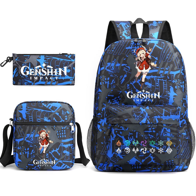 Backpack set (Genshin) 3‑piece — backpack, one‑shoulder bag, pencil case, assorted colors