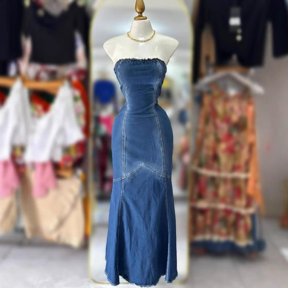 Ladies' Denim Skirt European and American Spice Girls Sling Denim dress Women's Waist Split Dress