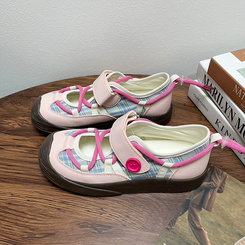 Утолщенная массивная подошва Ugly Velcro канвасовые туфли 2024 женские летние дышащие повседневные кроссовки с большой ноской Mary Jane белые туфли