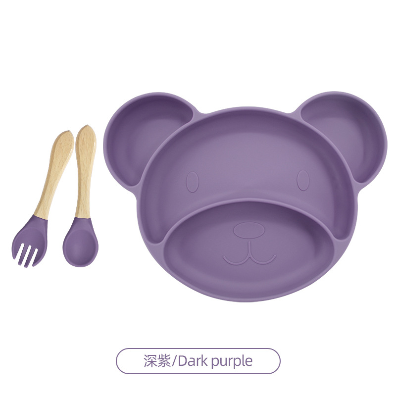 다크 퍼플 (작은 미키 플레이트 + 나무 포크 스푼)