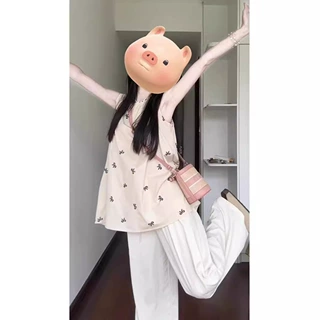 法式甜美蝴蝶结刺绣纯色吊带背心挂脖坎肩无袖上衣外穿女夏宽松