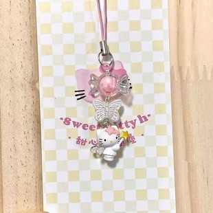 Original Mobile Phone Chain Angel Cat Beaded Pendant Keychain Versatile Cute Cartoon Mobile Phone Ccd Camera Hanging Chain for Women