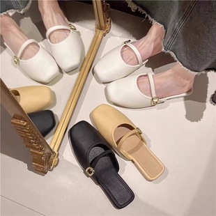 Cross-Border Niche Design, Non-Stinky Feet, Retro Toe-Cap Half Slippers for Women, Summer Outer Wear, Fashionable and Casual Slip-Ons