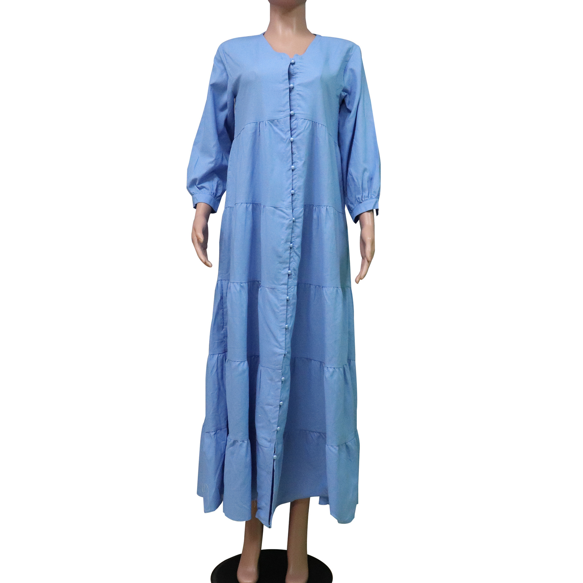 Böhmisches V-ausschnitt Langarm Kleid Aus Baumwolle Und Leinen_voghion.com