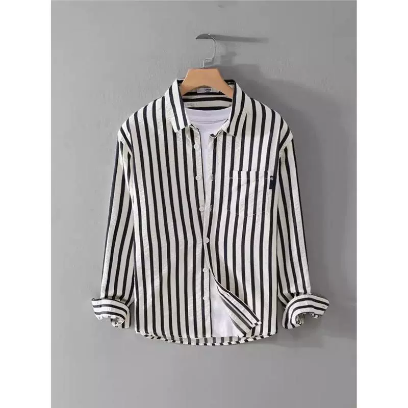 Мужская модная рубашка-пиджак в полоску с длинным рукавом, весна-осень 2025 года, с текстурой «пузырьков», клетчатая, универсальная, молодежная