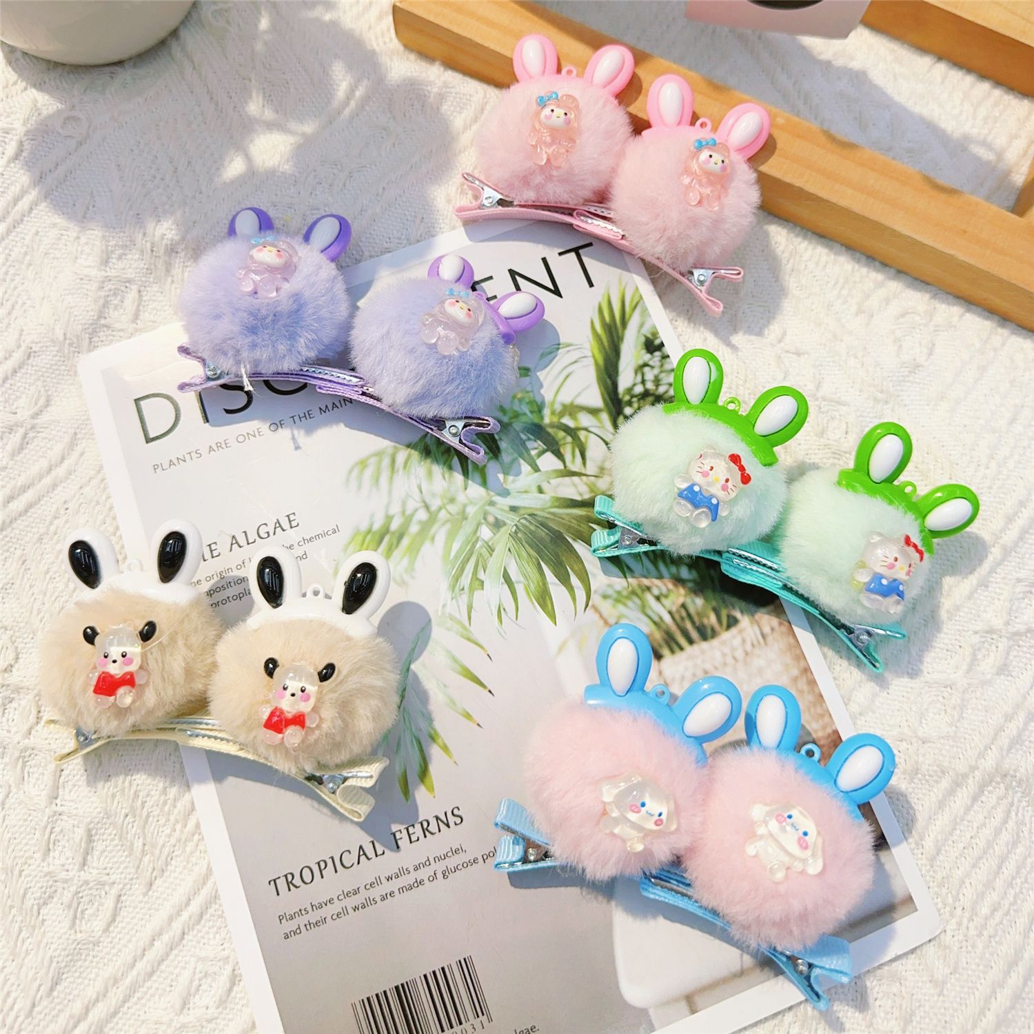 Transparent cat set with blue clothes, erect ears, hair ball hairpin, starting price of 10 pieces