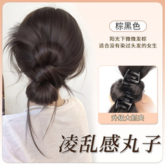 丸子头假发女仿真人发清冷感鸡毛抓夹自然慵懒蓬松可高低扎丸子头
