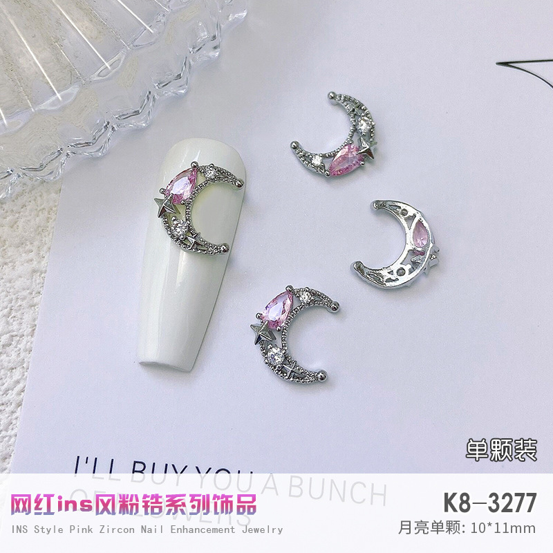 Nuevo LZ nail metal real circón joyería de lujo completo diamante corazón plata arco cadena de metal taladro de uñas