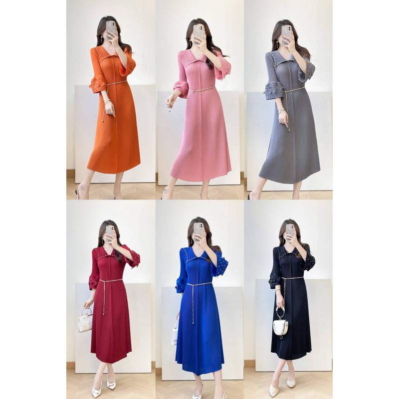 Autumn fashionable elegant solid color long dress