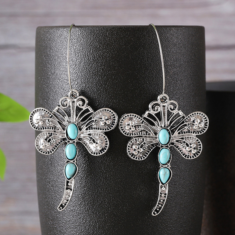 유럽과 미국 크로스 보더 뉴 레트로 심플 상감 청록색 잠자리 펜던트 목걸이 성격 내셔널 스타일 플라잉 동물 목걸이