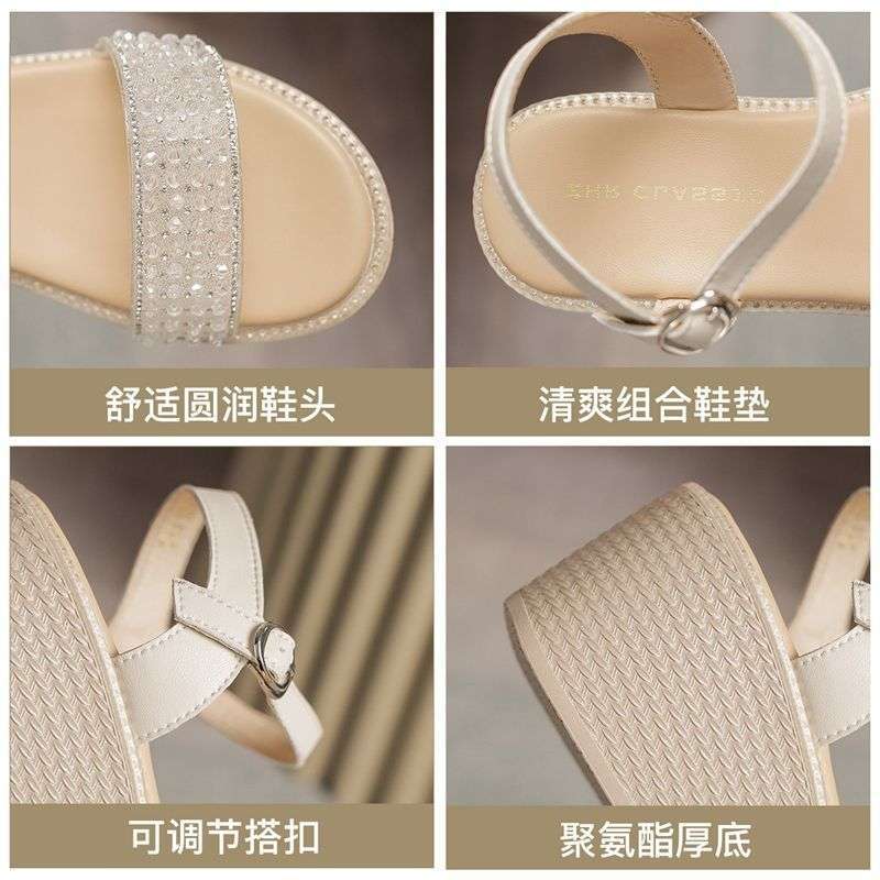 Muffin sandalias de fondo grueso un botón de diamante tacones sandalias de verano 2025 nueva moda sandalias de fondo grueso temperamento zapatos de mujer