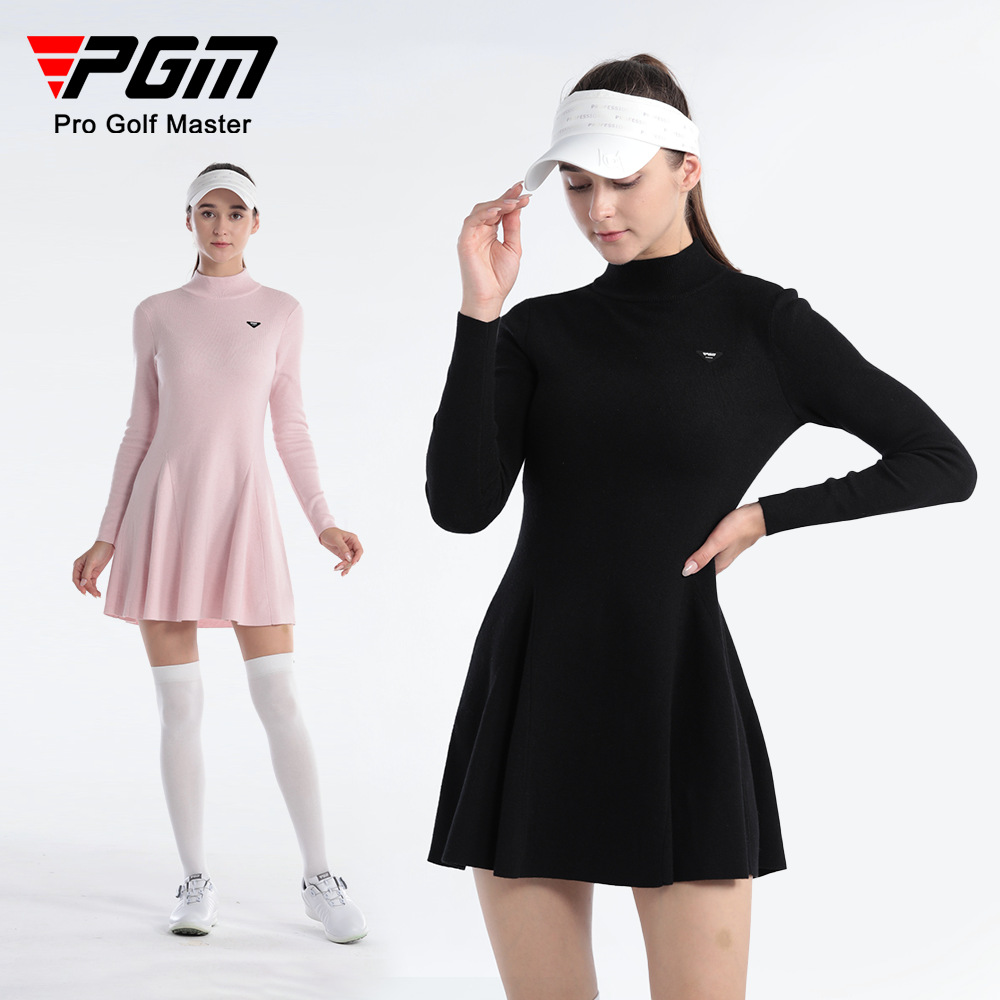 Váy len golf PGM cổ tròn dáng ôm giữ ấm thu đông — Qz093-màu Hồng, Qz093-màu Đen