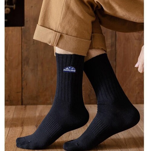 [Zhujiajiao Socks] Men's Autumn and Winter Thickening Warm Mid-Calf Socks Sweat Absorption Anti-Odor Letter Sports Socks Men's Long Socks 