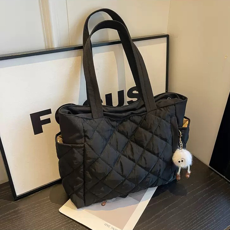 Korean-Style Ins Cotton Quilted Large-Capacity Women's Tote Bag for Commuting and Shopping Versatile Shoulder Bag Cross-Border