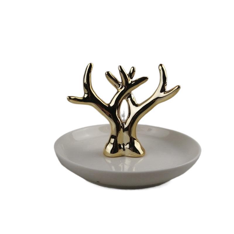 Plato de almacenamiento para el hogar de estilo europeo Plato de almacenamiento de joyas de animales de oro Plato de anillo Plato de joyería de animales chapado en oro de cerámica