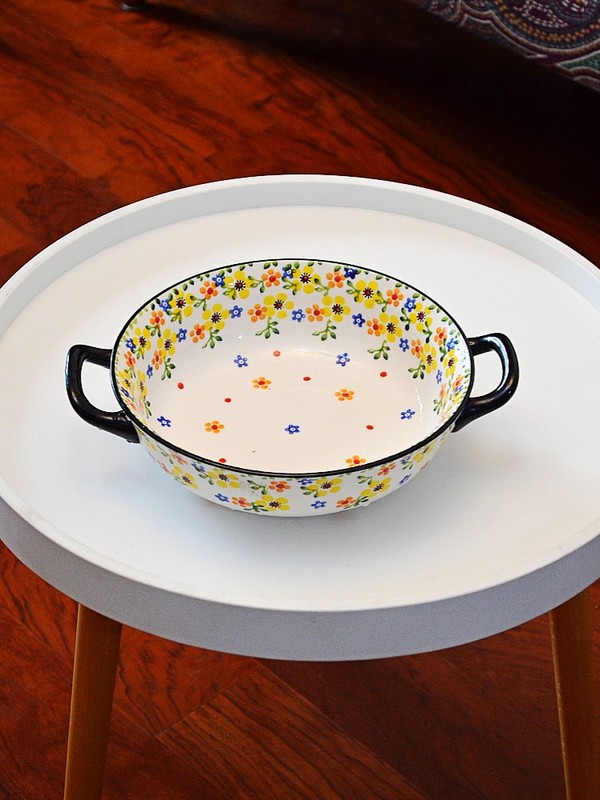 Elendil Exports Korean Polish-Style Ceramic Tableware Hand-Painted Double-Eared Basin Dish Underglaze Color Sauerkraut Fish Basin Elendil Exports Korean Polish-Style Ceramic Tableware Hand-Painted Double-Eared Basin Dish Underglaze Color Sauerkraut Fish Basin