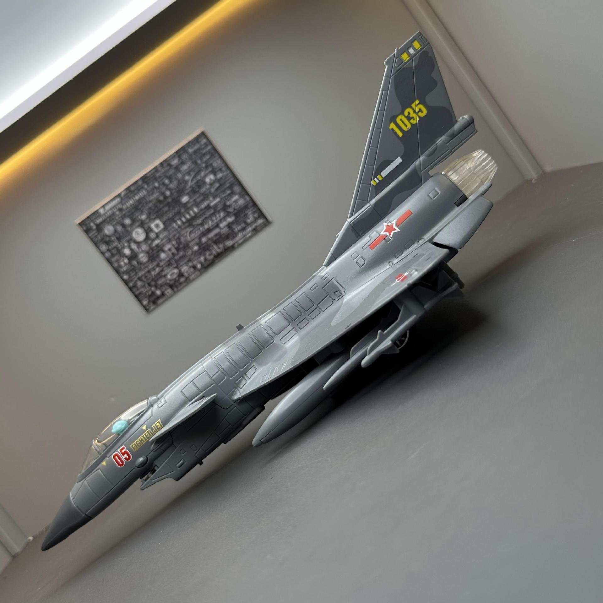 Calixin aleación modelo de coche 1:50 J-20 militar luchador Tire hacia atrás el sonido y la luz aviones juguete Decoración
