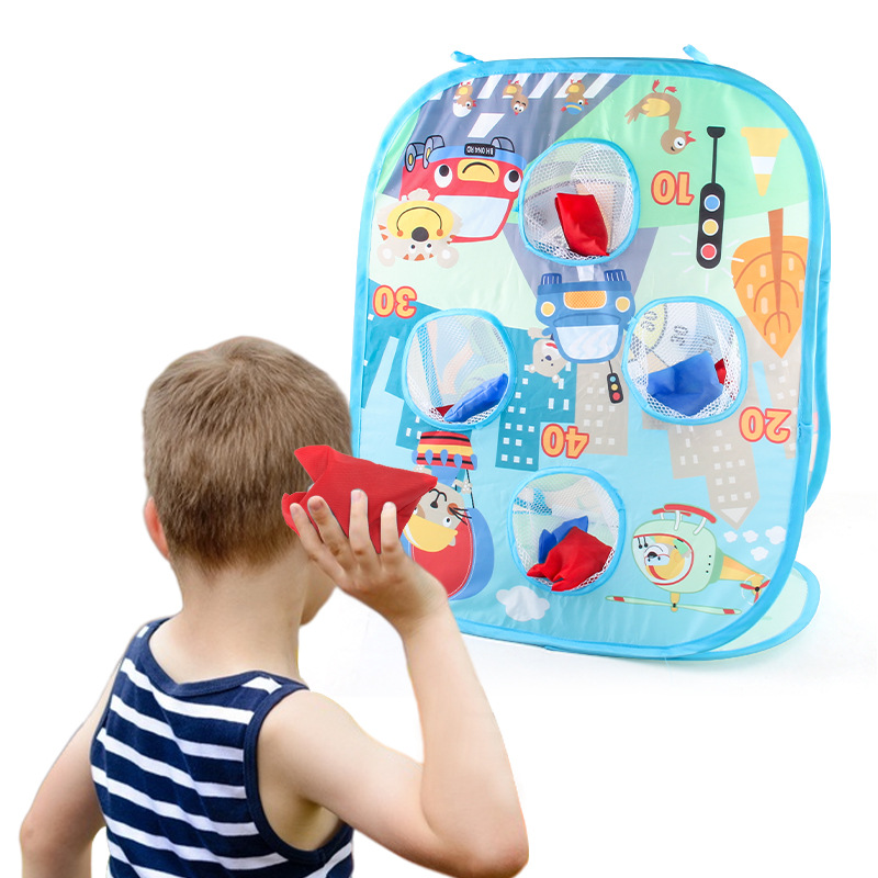 Juego de mesa de lanzamiento de bolsas de arena de dibujos animados para niños plegable Proyección de doble cara objetivo de dardos bola de objetivo pegajoso saco de arena lanzando juguetes deportivos